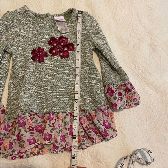 Nannette Kids size 6 Mixed Material Floral Ruffle Boho Girly Long Sleeve Top - Picture 7 of 9